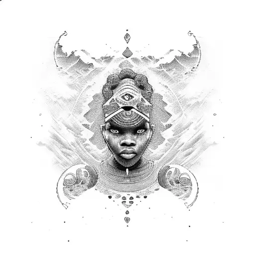 Ocean Wave earth African warrior tattoo design idea