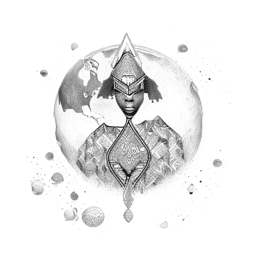 African warrior water earth travel meditation tattoo design idea