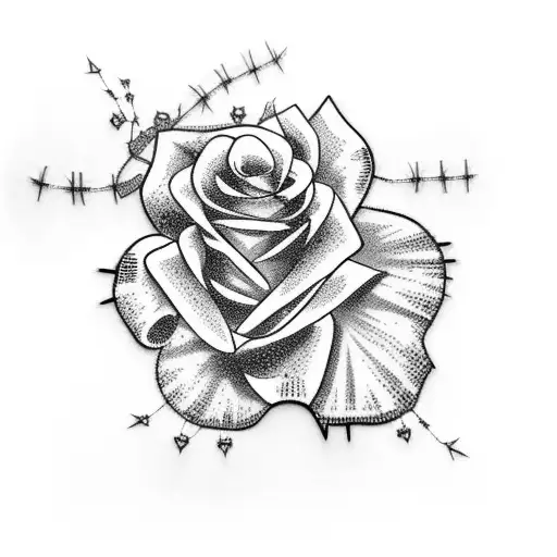 cross with barbed wire and roses tattoo design idea