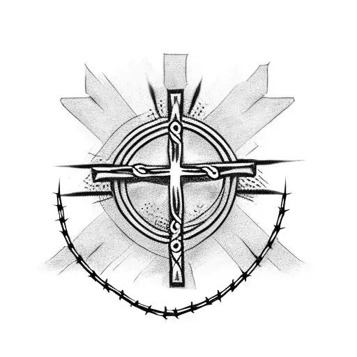 cross with barbed wire and it saying long live Ben in the middle of the cross tattoo design idea