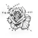 cross with barbed wire and roses tattoo design idea