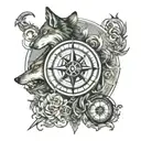 wolf and compass surrounded tattoo design idea