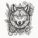 wolf and compass surrounded tattoo design idea