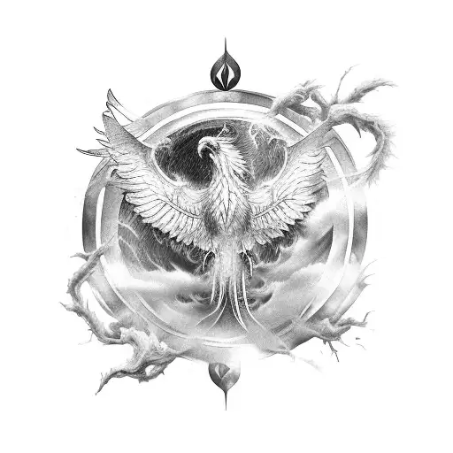 a phoenix rising from the ashes with cool wings tattoo design idea