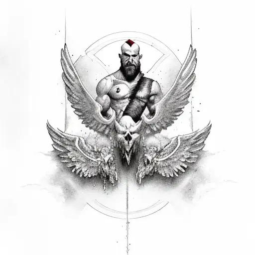 wings with kratos with blood tattoo design idea