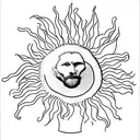 A black and white simple outline of Vincent Van Gogh's face with his drawing of sunflowers surrounding the face tattoo design idea