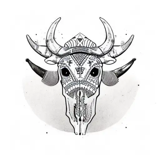 Aztec cow skull tattoo design idea