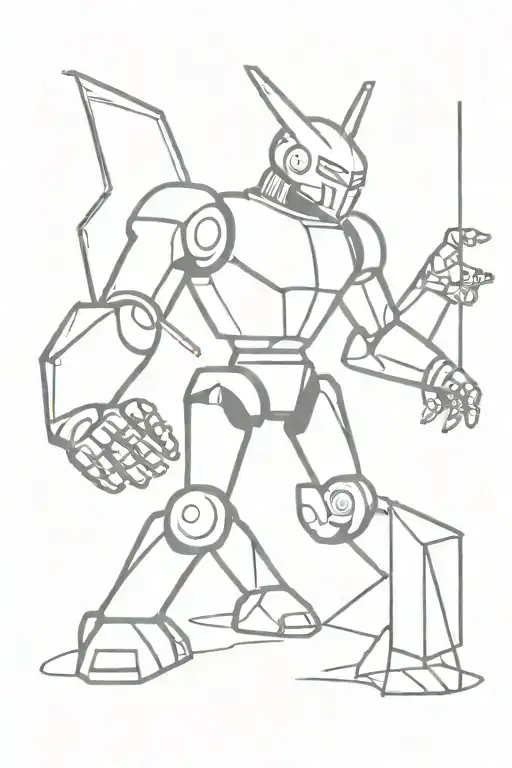 A manga-style goldrake robot battling alien creatures in a metal music concert arena tattoo design idea