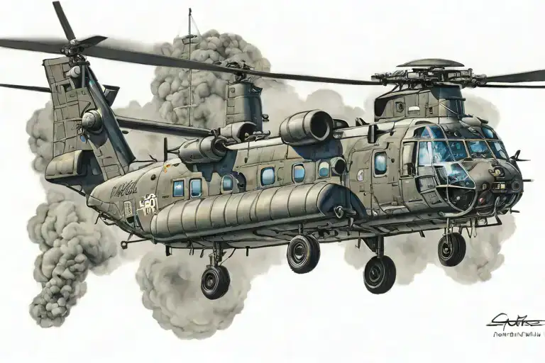 CH-47 Chinook helicopter flying tattoo design idea