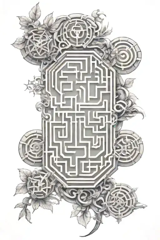 Divergent maze back tattoo featuring iconic faction symbols in colour hidden within the design.  tattoo design idea