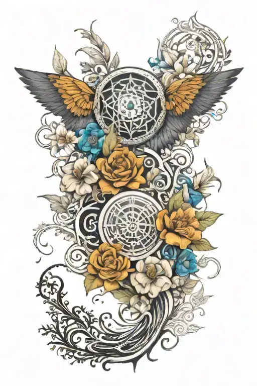 Divergent back tattoo featuring faction symbols and flowers  tattoo design idea