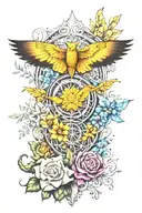 Divergent back tattoo featuring faction symbols and flowers  tattoo design idea