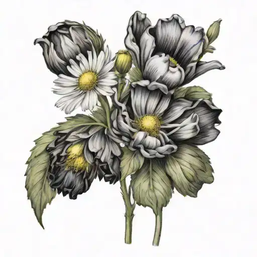 hawthorn flower daisy flower honeysuckle flowers poppy flowers  tattoo design idea