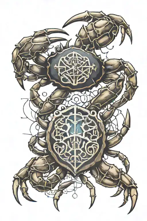 crab and norse runes tattoo design idea