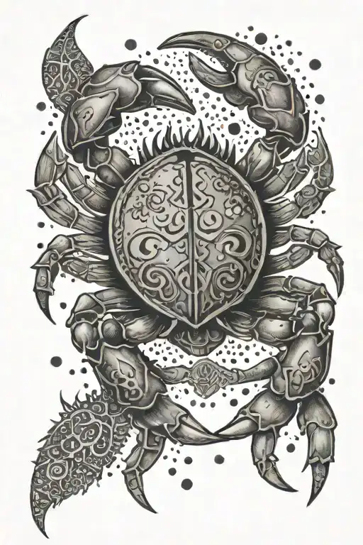 crab and norse runes tattoo design idea