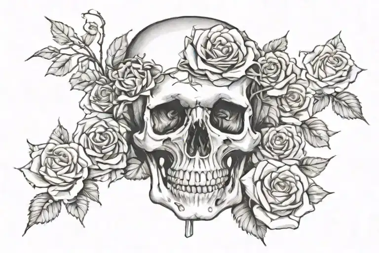 skull, roses, Roman numerals, cross, American flav tattoo design idea