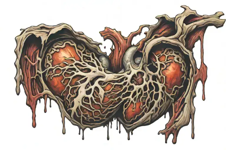  hole in chest where heart got ripped out very realistic looking with folded outward bleeding flesh and hanging veins   tattoo design idea
