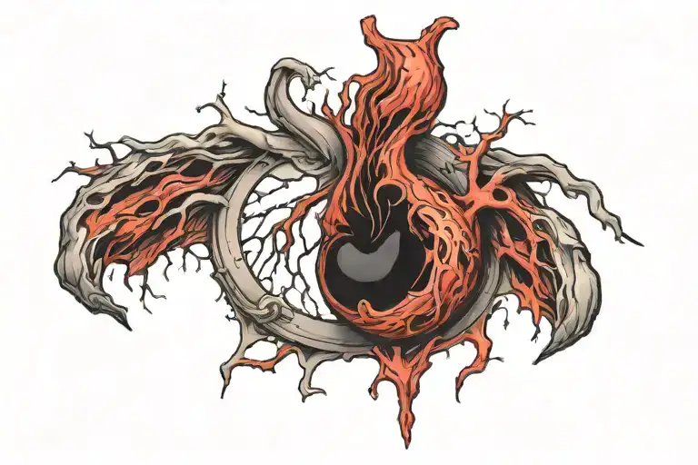 black  hole in chest where heart got ripped out very realistic  with folded outward bleeding flesh and hanging veins   tattoo design idea