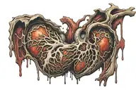  hole in chest where heart got ripped out very realistic looking with folded outward bleeding flesh and hanging veins   tattoo design idea
