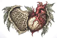  hole in chest where heart got ripped out very realistic looking with folded outward bleeding flesh and hanging veins   tattoo design idea