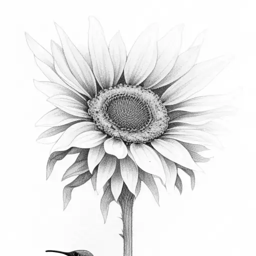A delicate hummingbird perched on a blooming sunflower tattoo design idea