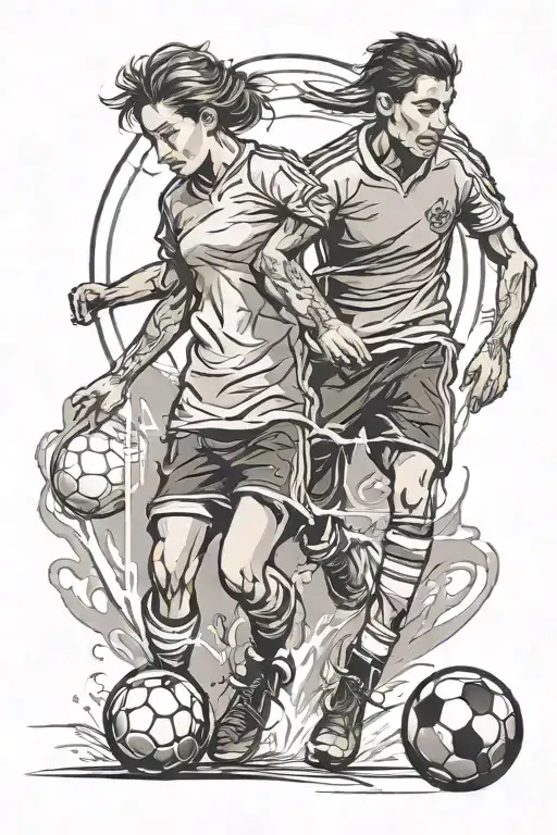 mother and son playing soccer tattoo design idea