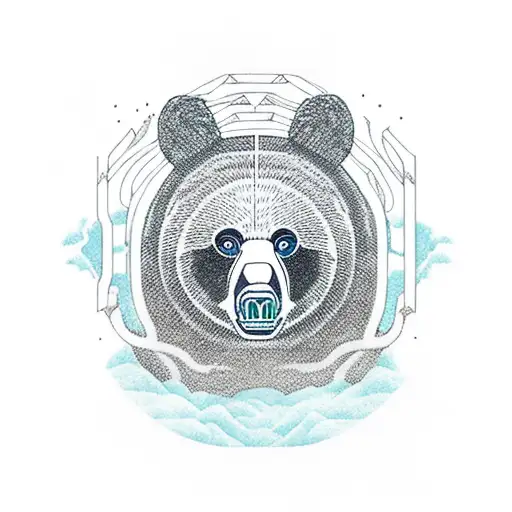 huge black bear in dark forest and nordics runes around tattoo design idea