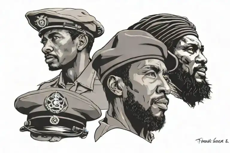 thomas sankara hat, mao tse tung hat, cheguevara hat and black panther party beret side by side tattoo design idea