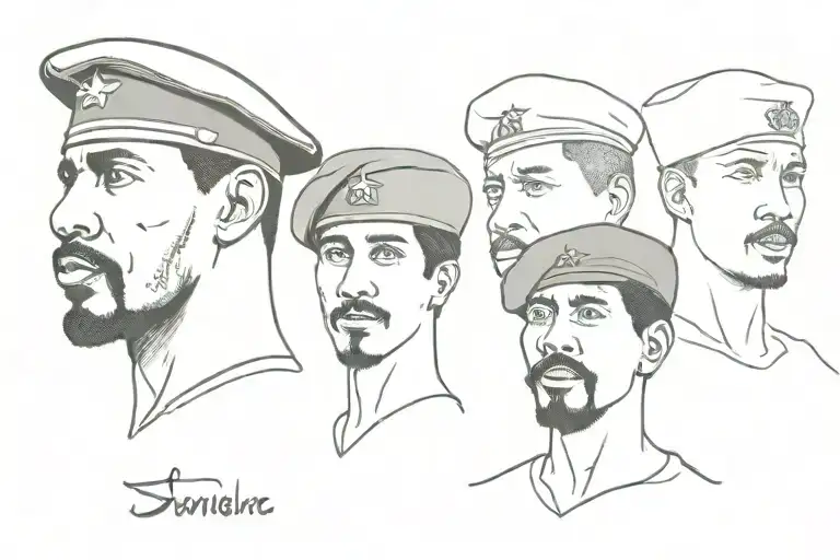 thomas sankara hat, mao tse tung hat, cheguevara hat and black panther party beret side by side in horizontal tattoo design idea
