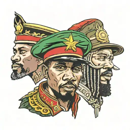 thomas sankara hat, mao tse tung hat, cheguevara hat and black panther party beret side by side in horizontal tattoo design idea