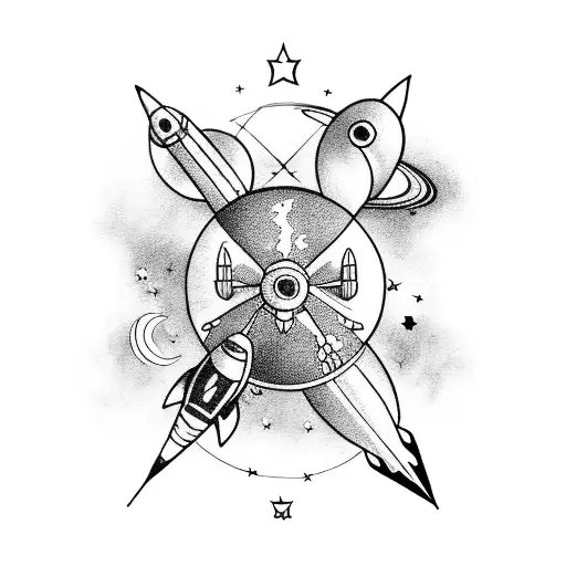Space with rocket and planets tattoo design idea