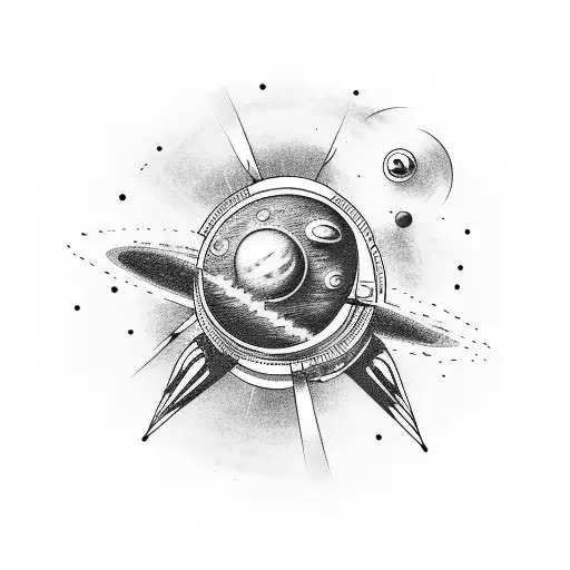 Space with rocket and planets tattoo design idea