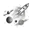 Space with rocket and planets tattoo design idea
