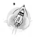 Space with rocket and planets tattoo design idea