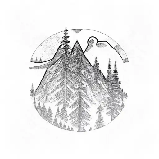 Christian cross with trees, mountains, and a swirl pattern tattoo design idea