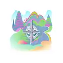 Christian cross with trees, mountains, and a swirl pattern tattoo design idea