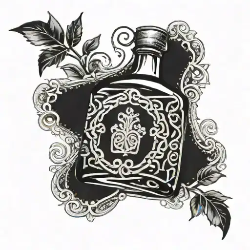 A vintage whiskey bottle with intricate Celtic knotwork designs tattoo design idea