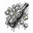 A minimalist design of a Garrafon bottle surrounded by melting ice cubes tattoo design idea