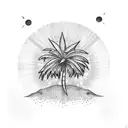 palm tree with sun tattoo design idea