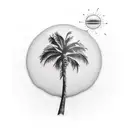 palm tree with sun tattoo design idea