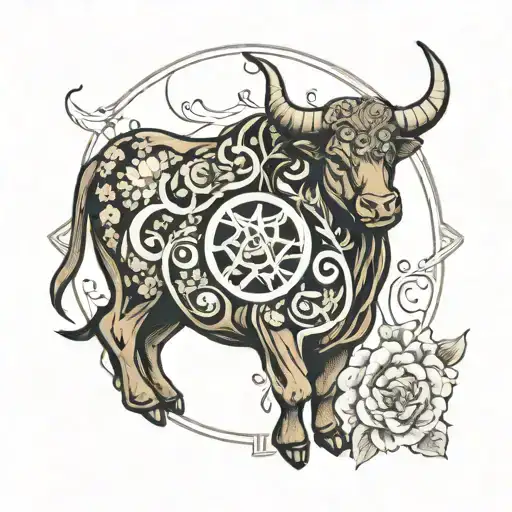 earth taurus symbol with the names Amelie, Noah and Keely in it tattoo design idea
