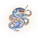 snake with flowers representing gemini and sagittarius  tattoo design idea