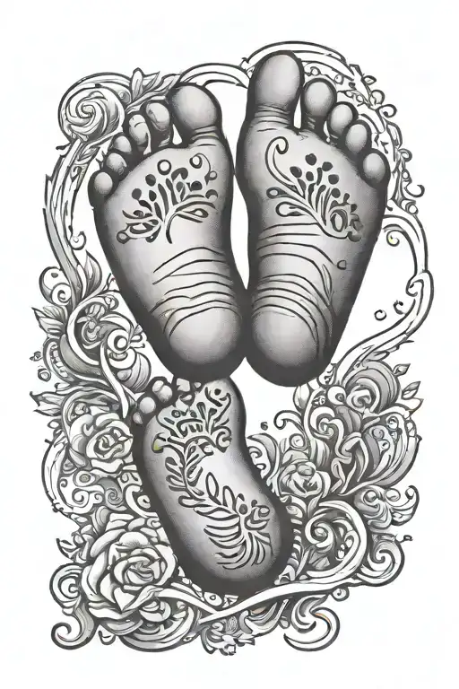 baby footprint and love representation tattoo design idea