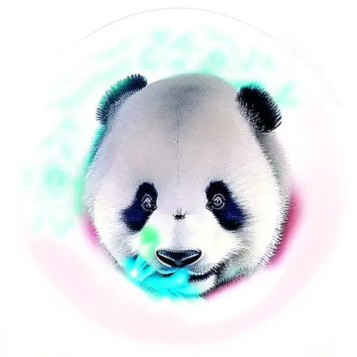 chubby cheek caucasion baby boy face embedded onto panda tattoo design idea