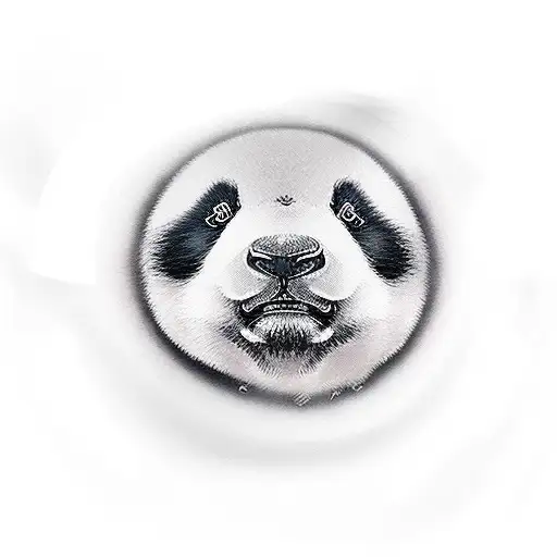 chubby cheek caucasion baby boy face embedded onto panda tattoo design idea