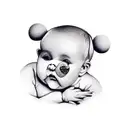 chubby cheek caucasion baby boy face embedded onto panda tattoo design idea