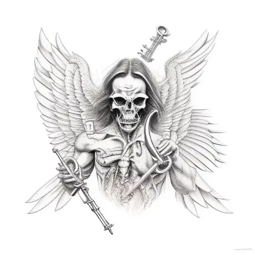 Steven Angels holding trumpets of the apocalypse tattoo design idea
