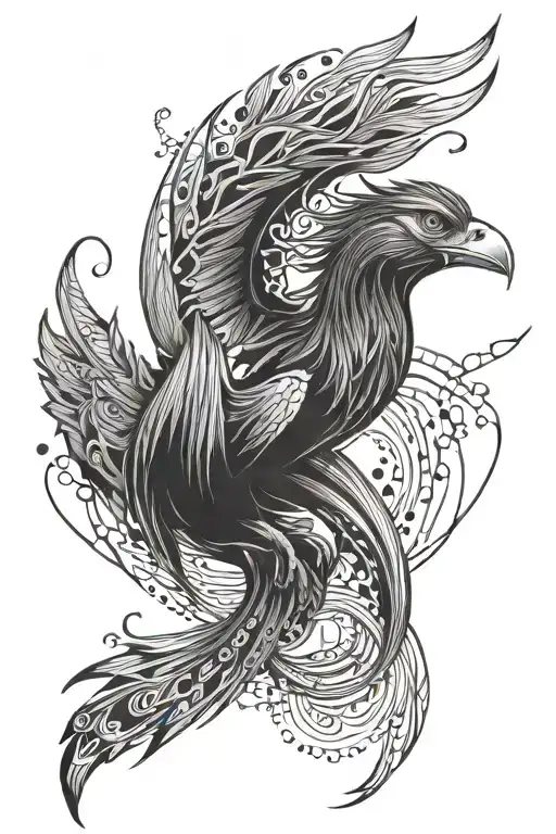 Design a tattoo of a phoenix transforming into a futuristic car, blending elements of fire and metal tattoo design idea
