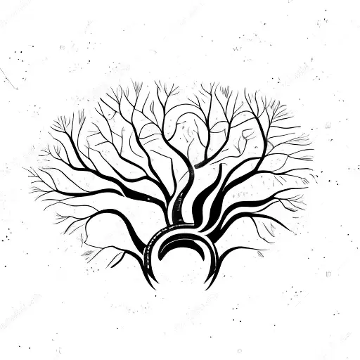 A majestic Baobab tree surrounded by a swirling galaxy tattoo design idea