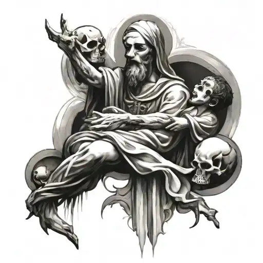 A religious scene incorporating fine art elements tattoo design idea
